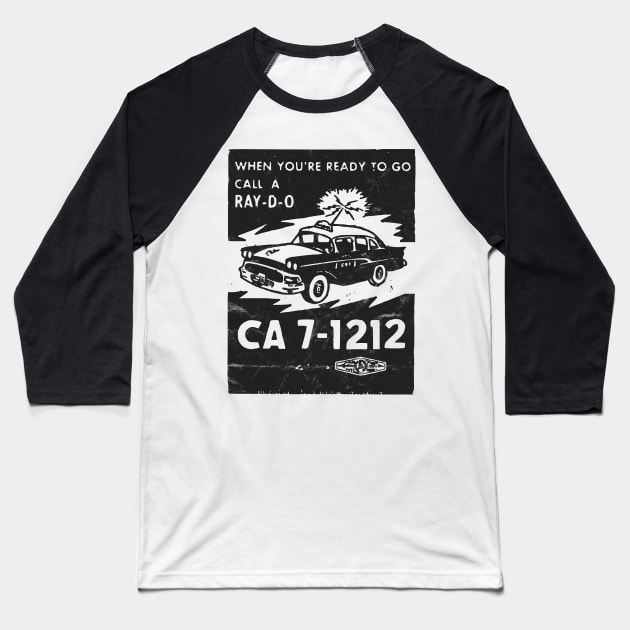 Vintage 1950s Mid-Century Style California Taxi Cab Baseball T-Shirt by RCDBerlin